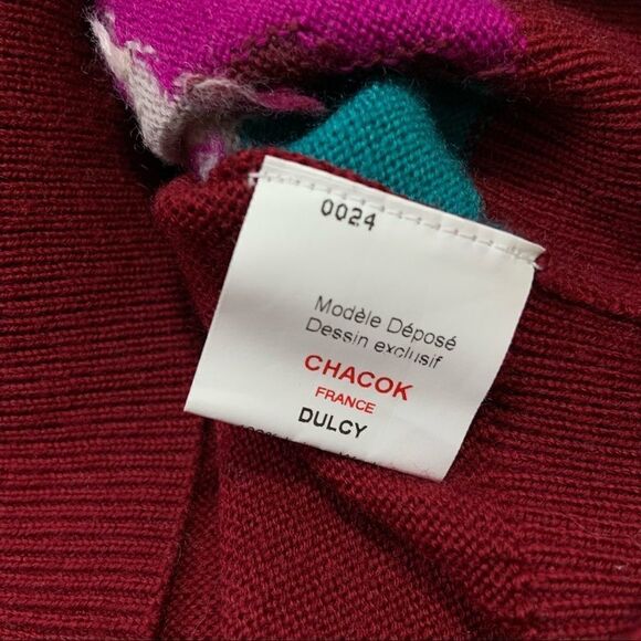 Chacok France Dulcy 100% Wool Multicolor Cat Sweater Boatneck - Picture 6 of 8
